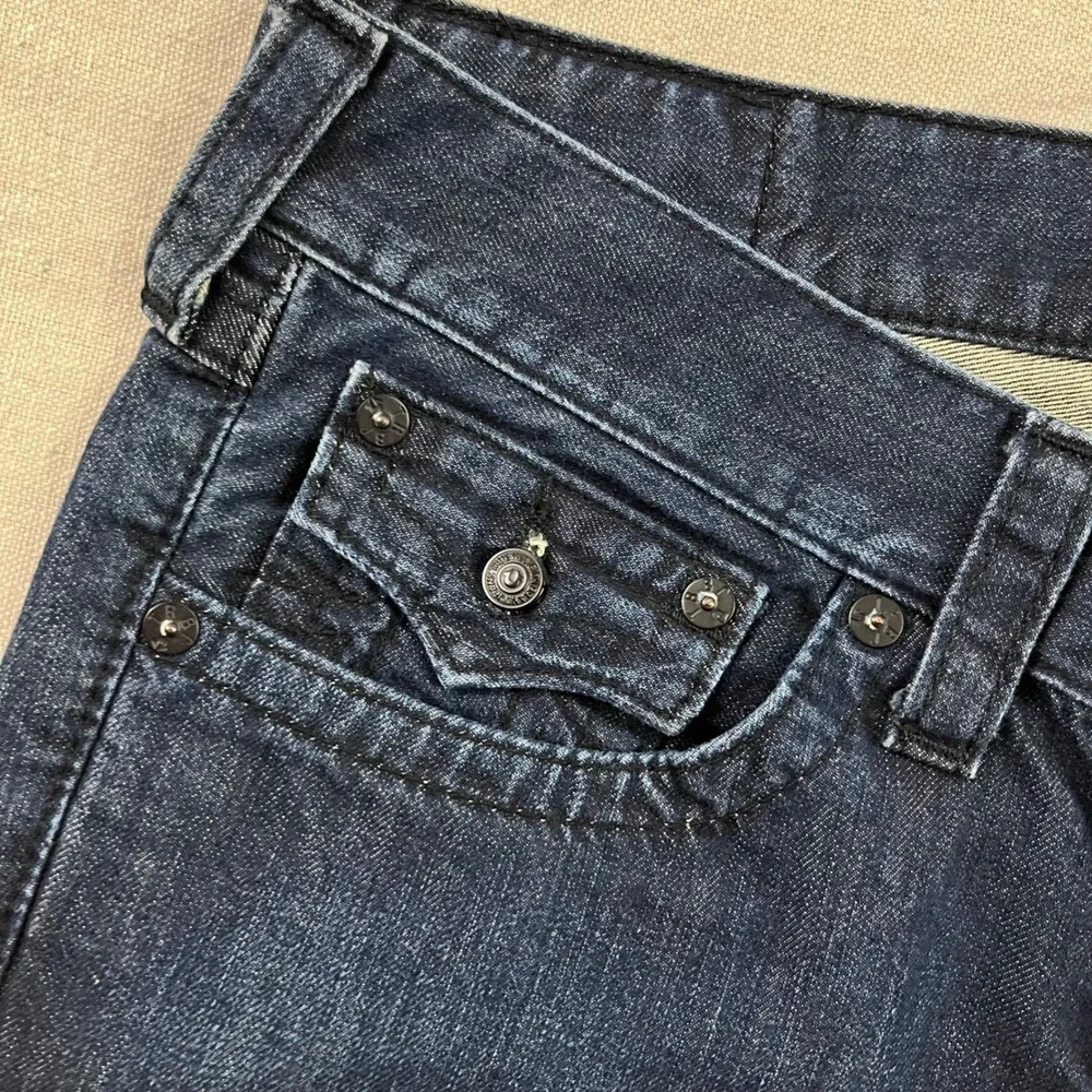 True Religion Ricky Jeans Mens 34 Dark Blue Straight Leg Flap Pocket Made in USA